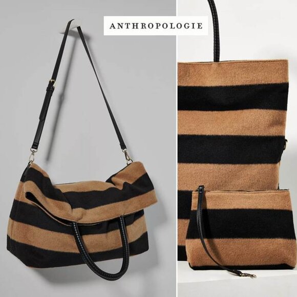 Anthropologie Handbags - Striped Fuzzy Tote Bag & Make Up Bag Set NWT